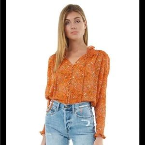 Free People Tops Free People Floral Chiffon Tie Neck Blouse